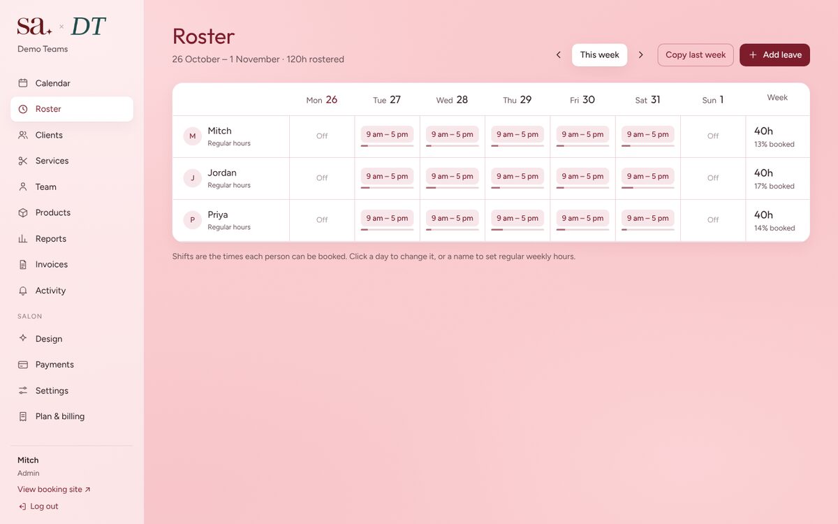 Roster screen